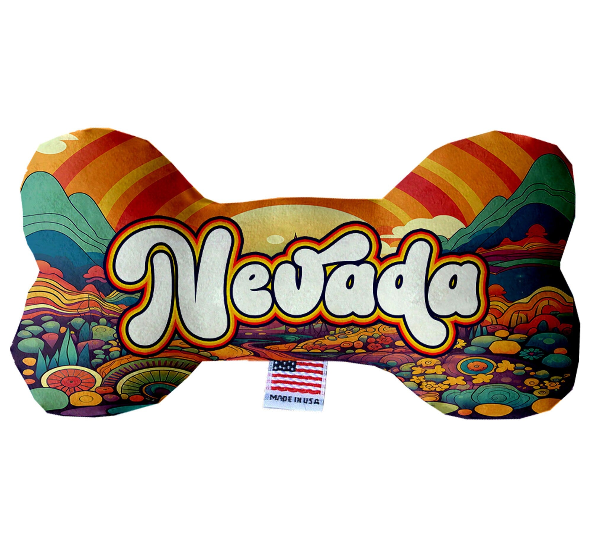 Handmade plush bone toy featuring the Nevada Mountains design, soft and cuddly, perfect for dogs of all sizes.